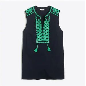 J. Crew | Navy & Green Embroidered Sleeveless Top